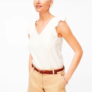 NWT J. Crew Flutter-sleeve Clip-dot Top Sz L large lg new ivory white